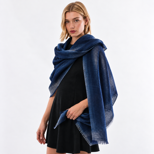 Reversible Metallic Shawl - Navy w Silver