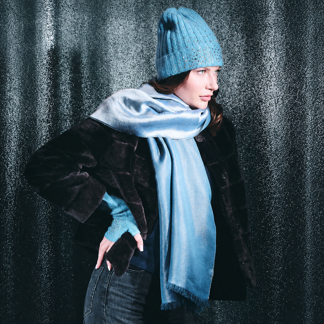 Reversible Metallic Shawl -Denim