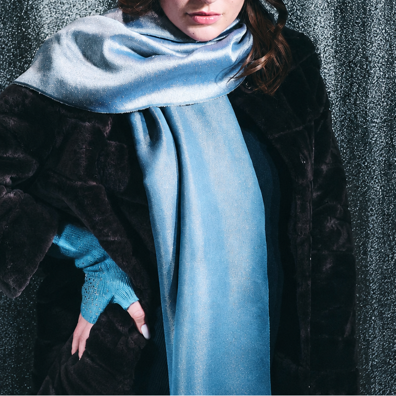 Reversible Metallic Shawl -Denim
