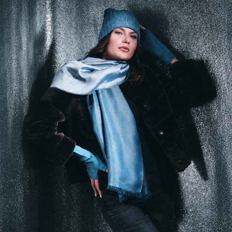 Reversible Metallic Shawl -Denim