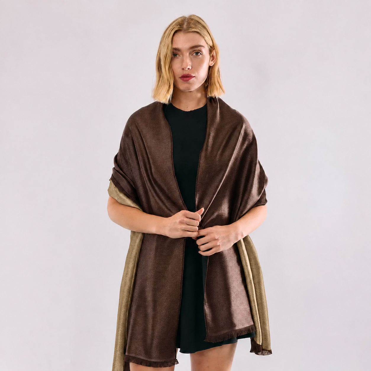 Reversible Metallic Shawl -Chocolate Brown with Gold