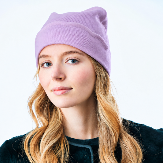 Scalloped Cashmere Beanie -Lavender