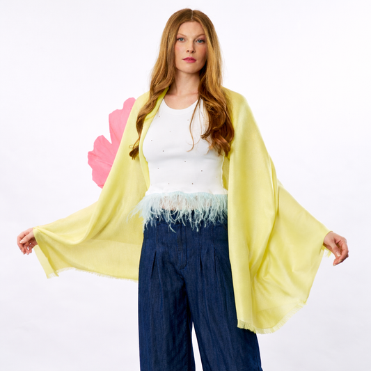 Reversible Metallic Shawl - Yellow w. Silver