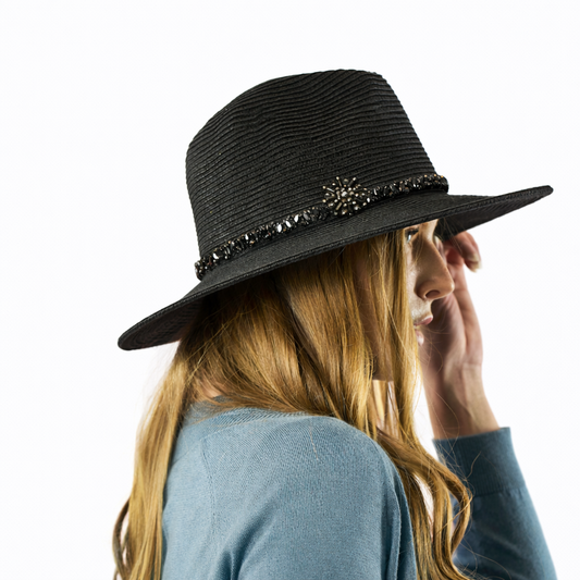 Raffia Hat w. Crystal Band and Embellishment
