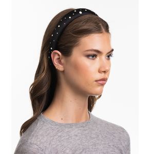 Satin Headband w. Scattered Swarovski Crystal & Pearls - Black