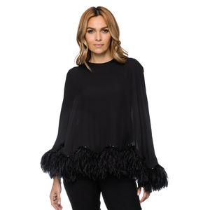 Silk Georgette Cape with Ostrich Jeweled Feather Trim