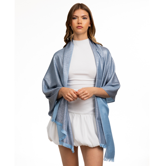 Metallic Shawl - Light Blue & Silver