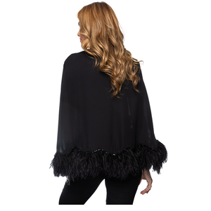 Silk Georgette Cape with Ostrich Jeweled Feather Trim
