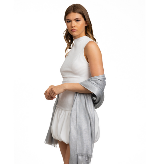 Metallic Shawl - Light Grey & Silver