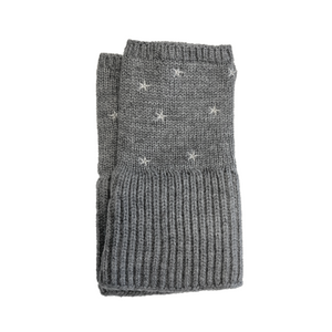 Chunky Short Fingerless Merino Gloves w. Embroidered Stars - Medium Heather Grey