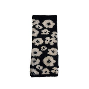 Short Fingerless Merino Gloves with Intarsia & Crystal Poppies - Black & Powder Pink