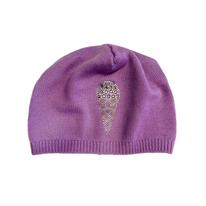 Cashmere Baggy Beanie with Ice Cream Cone Emblem - Orchid Mist