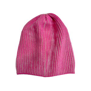 Two Tone Cashmere Baggy Beanie - Hot Pink