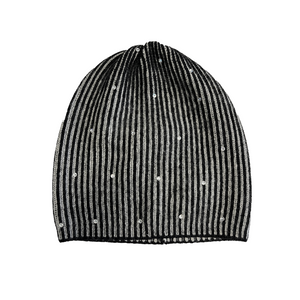 Two Tone Cashmere Baggy Beanie with Scattered Crystals - Black & Yogi