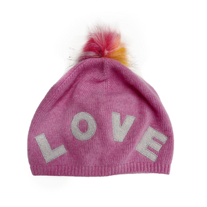 Cashmere Baggy Beanie w. LOVE - Bryant Pink