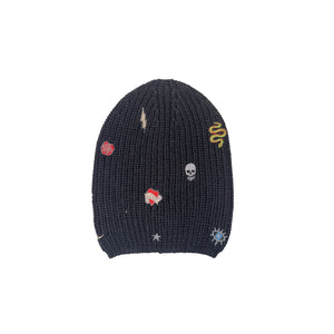 Ribbed Merino Beanie w. Mixed Patches