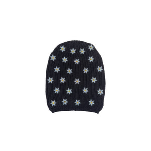 Merino Beanie w. Embroidered Gelasines & Center Stone