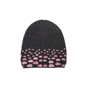 Merino Ribbed Beanie w. Embroidered Clouds