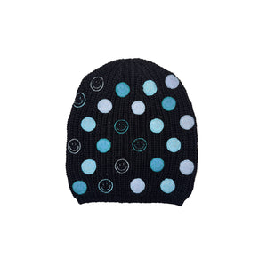 Merino Rib Rapper Hat w. Embroidered Smiley Faces