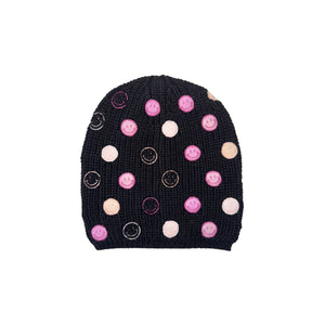 Merino Rib Rapper Hat w. Embroidered Smiley Faces