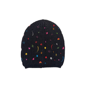 Ribbed Merino Beanie w. Mixed Embroidery