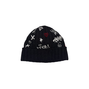 Merino Rib Beanie w. Cuff & Graffiti Embroidery