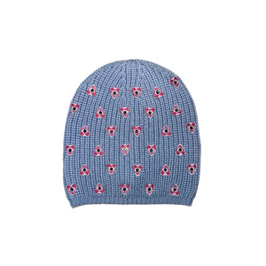 Ribbed Merino Beanie w. Evil Eye in Hearts