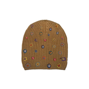 Merino Ribbed Beanie w. Abstract Flower Embroidery