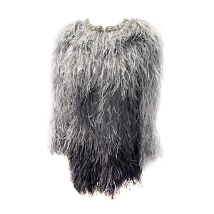 Long Ombre Ostrich Feather Jacket With Light Deco Beaded Collar