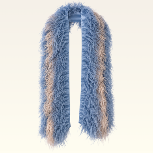 Long Two Tone Silk & Ostrich Feather Shawl