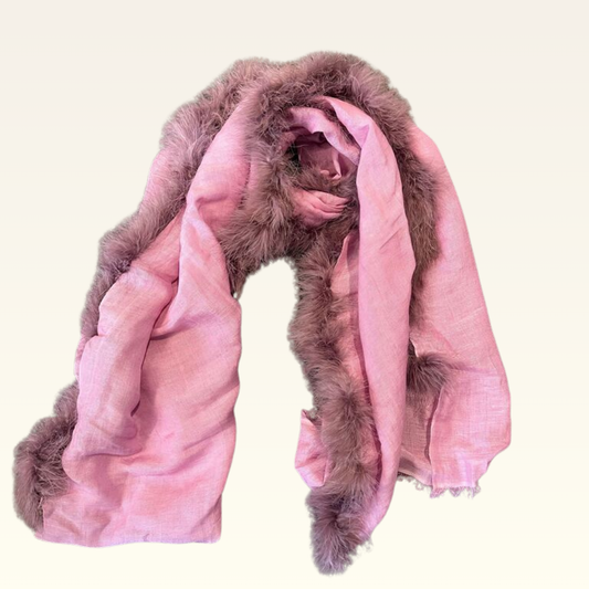 Light Linen & Silk Wrap w. Marabou Trim