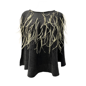 Cashmere Cape with Scattered Feathers - Heather Charcoal