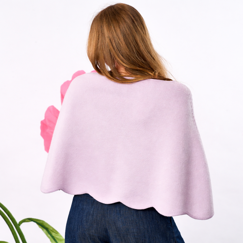 Cashmere Wool Blend Poncho with Rhinestone Stripe - LAVENDER