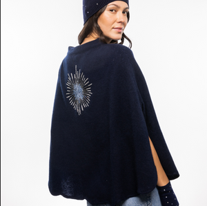 Cashmere Scalloped Poncho w. Beaded Ombre Starburst