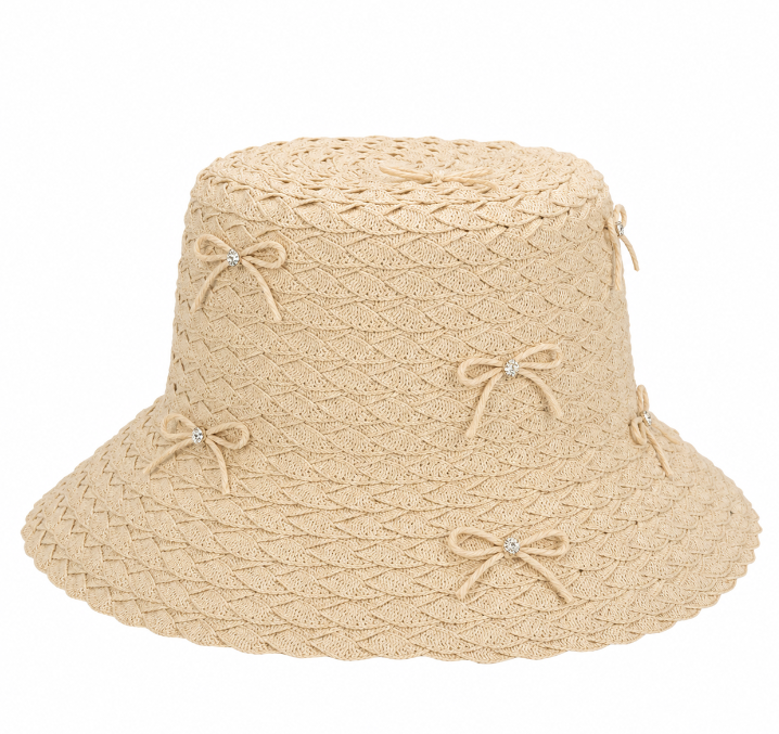 Raffia Hat with Mini Bows and Swarovski Crystals
