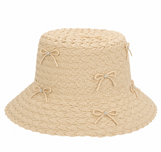Raffia Hat with Mini Bows and Swarovski Crystals