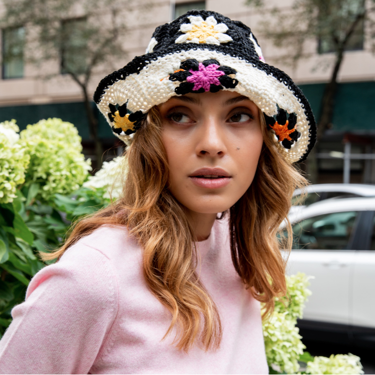Crocheted Flower Patch Cotton Hat