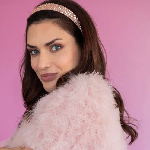 Silk Headband w. All over Swarovski Crystals -Pink