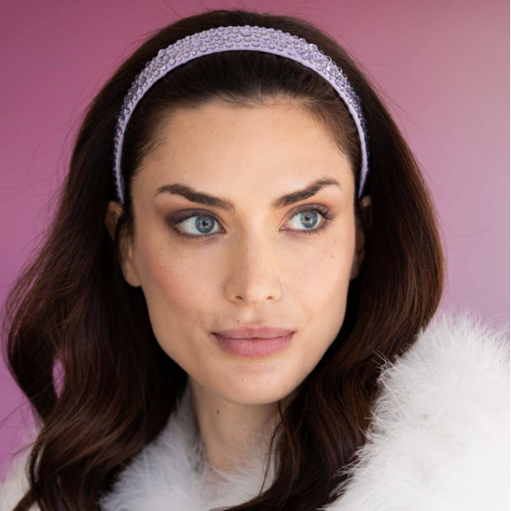 Silk Headband w. All over Swarovski Crystals- Lavender