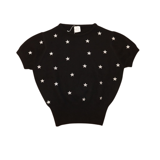 Cashmere Short Sleeve Sweater with Embroidered Stars