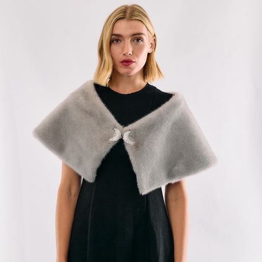 Faux Fur off The Shoulder Shrug - Light Grey