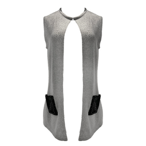 Mid Length Cashmere Vest with Beaded Pockets - Light Heather Grey
