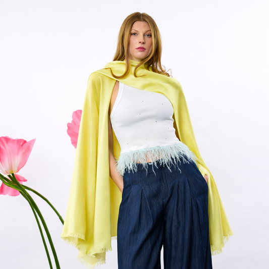 Reversible Metallic Shawl - Yellow w. Silver