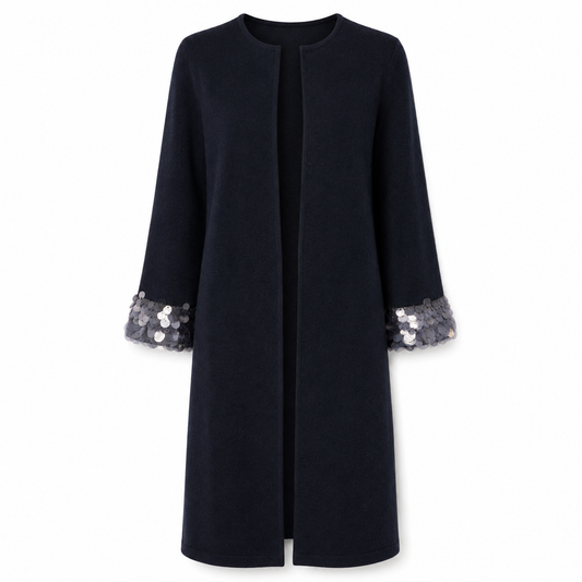 Cashmere Long Duster Coat with Paillette Cuff
