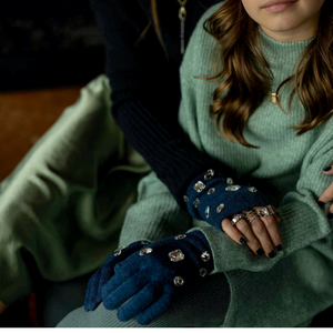 CR X SG Kids Full Finger Gloves w. Jeweled Stones - Denim Blue