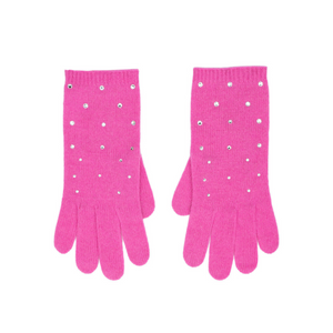 Full Finger Gloves w. Swarovski Crystals All Over - Hot Pink
