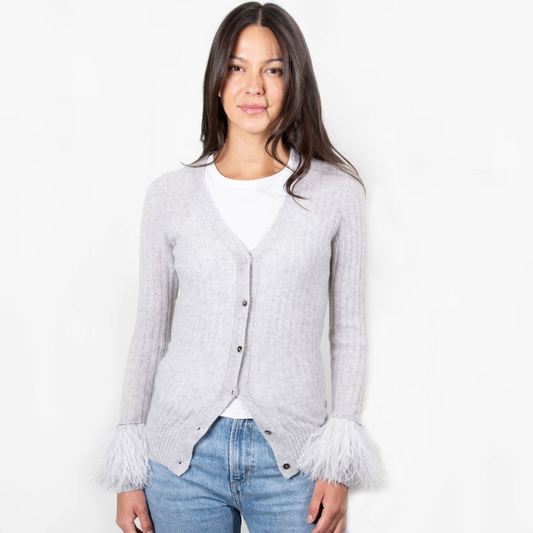 Cashmere Feather Cuff Cardigan