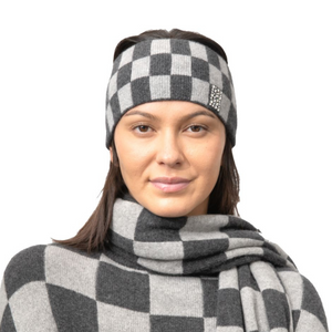 Cashmere Checkered Headband w. Swarovski Embellished Tab