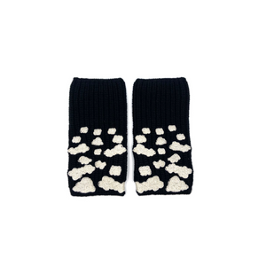 Merino Ribbed Gloves w. Embroidered Clouds - Black w. Silver