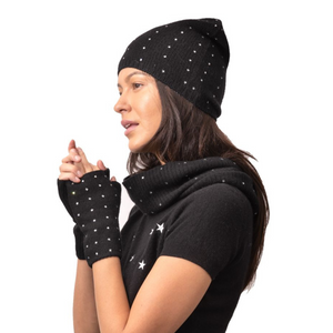 Long Cashmere Beanie w. Swarovski Star Rows